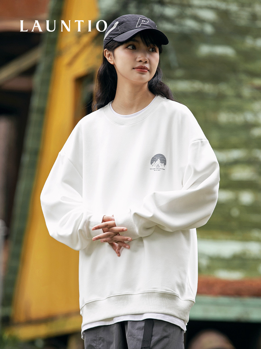 Autumn simple printed round neck pullover sweatshirt
