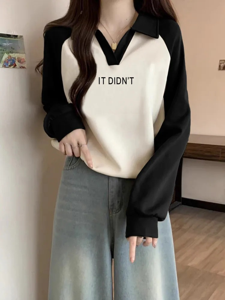 Women's polo collar short sweatshirt